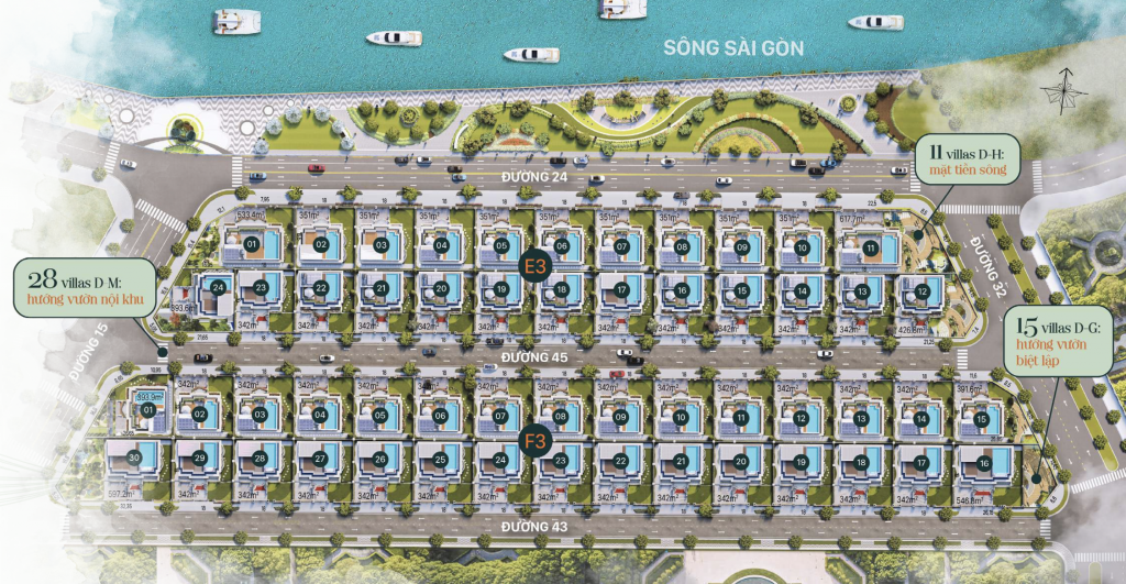 Bản đồ phân lô E3 F3 Jardin Villas Vạn Phúc City